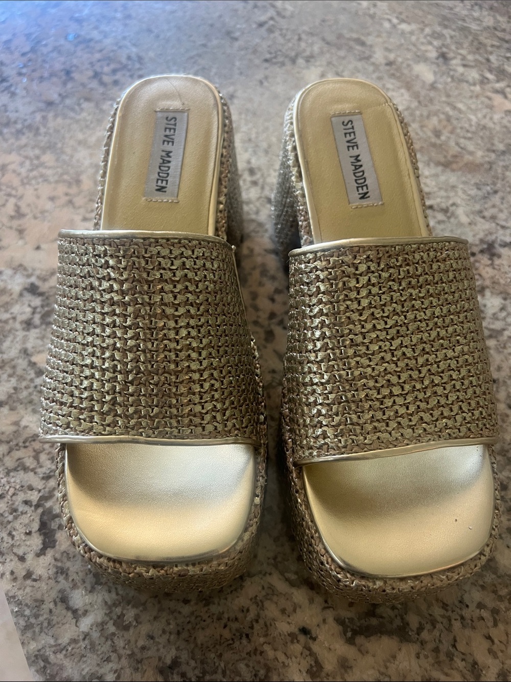 Steve Madden Gold Woven Slide Sandals Never worn outside of the house! 8.5